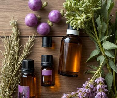 Essential oils arranged for aromatherapy